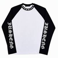 Camiseta de Manga Larga Casual para Hombre, Estilo Raglán con Bloques de Color, 100% Algodón Transpirable, Estampado Gráfico, Negra y Blanca, Estilo Urbano
