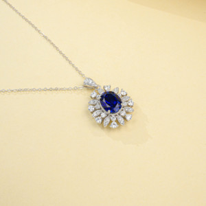 S925 Silver Cultivated Sapphire Necklace Laboratory-Cultivated Gemstone <b>Light</b> Luxury High-End Gift Wedding Banquet - Product Image 2