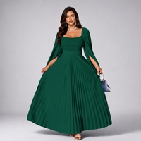Robe longue plissée en mousseline élégante pour femme grande taille, col carré, manches longues, buste froncé, taille smockée, fermetures éclair, coupe trapèze, demoiselle d'honneur