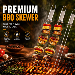 Nuevo Brochete Doble Plano de Acero Inoxidable para Barbacoa con Barra de Empuje, Brochetas para Carne, Verduras y Kebabs - Product Image 2