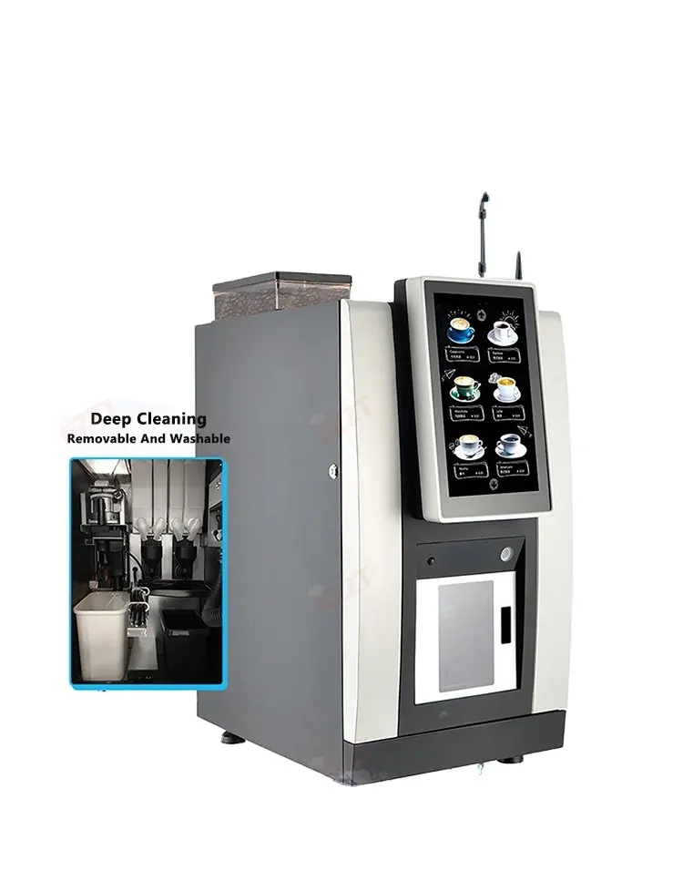 Máquina de venda automática de café moído fresco 24 horas, café quente gelado, mais de 20 tipos de bebidas, método de pagamento múltiplo