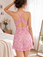 177 Sexy Lila Spitzen-Nachthemd Damen Chemise Slip Kleid V-Ausschnitt Nachtwäsche mit Überkreuztem Rücken