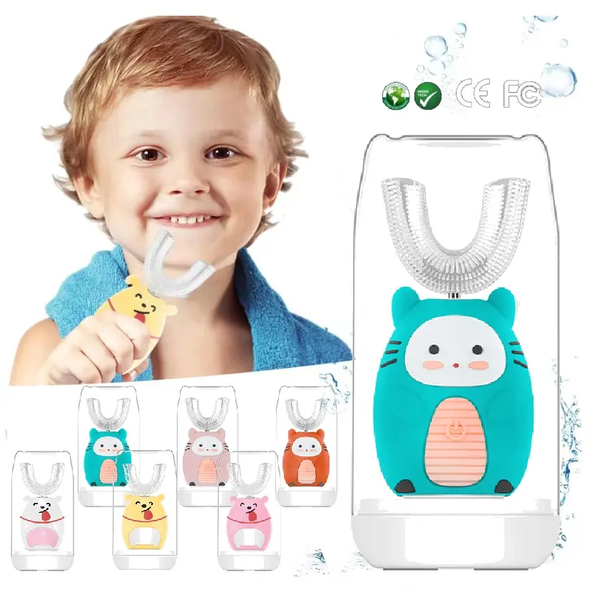 Pakiss FYA1001 Personalized Musical Electric Toothbrush with lip and base soft Silicone U brush Children Sonic Toothbrush