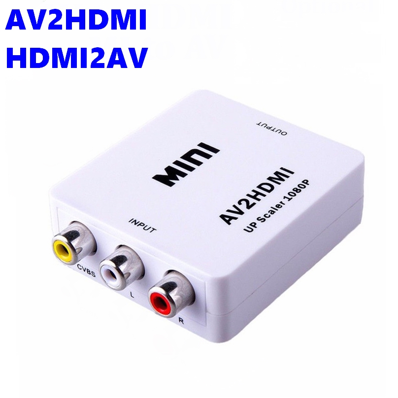 AV2HDMI CVSB L/R Video RCA AV ke HDMI AV adaptor Scaler Video HD kotak konverter 1080P mendukung NTSC PAL HDMI2AV ke AV koaksial