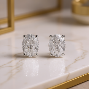 Orecchini a lobo classici con diamanti taglio ovale da donna, montatura a griffe, gioielli raffinati per fidanzamento, oro bianco 14K - Product Image 2