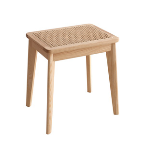 Rattan Solid Wood Small Square <b>Stool</b> Nordic Style Dressing <b>Stool</b> Makeup <b>Stool</b> Ash Wood Home Use <b>Bedroom</b> <b>Stool</b> - Product Image 4