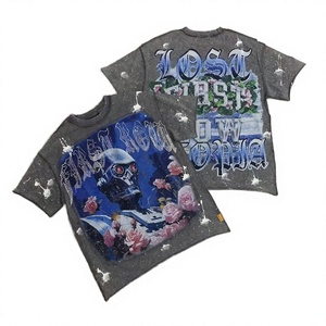 Camiseta de Diseño Personalizado con Estampado de Calaveras, Estilo Americano Vintage, Lavado Ácido, Talla Grande, para Hombre, Marca de Lujo - Product Image 3