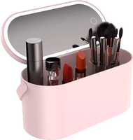 Trousse de beauté personnalisée pour maquillage de voyage multifonction USB à rotation de 360 mignon miroir en plastique à lumière LED avec rangement