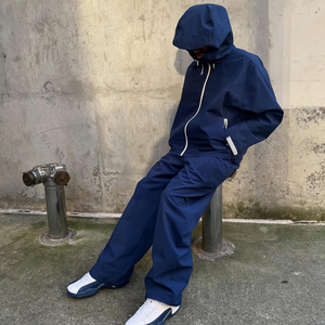 Custom Zipper <strong>Nylon</strong> <strong>Jogger</strong> Baggy Running Soft Shell Track Suit Jacket and <strong>Jogger</strong> Pant Set Waterproof Windbreaker Tracksuits Men - Product Image 4