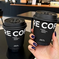 Gobelets en papier à café noirs jetables avec logo personnalisé, estampage à chaud doré, imperméables, 12 oz, 16 oz, double paroi, en papier épais pour boissons chaudes