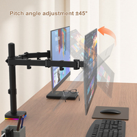 Bras de moniteur double personnalisé Khcoohoo Kehao avec hub intégré, ports RGB réglables, configuration inclinable à 45°, acier allié, écran 13-27 pouces