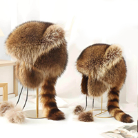 Chapeau d'hiver chaud à visière avec oreilles de chat mignonnes en fourrure, chapeau aviateur à cache-oreilles, chapeau en fourrure naturelle de raton laveur, chapeau en peluche pour parents et enfants