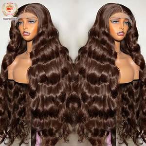 Perruque Lace Front 13x4 en Cheveux Humains Vierge Brésiliens, Ondulée, Brun Chocolat <span class=keywords><strong>Foncé</strong></span>, Pré-épilée, avec Dentelle HD Transparente - Product Image 1