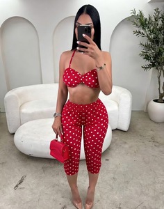 Nuovo Set Due Pezzi da <span class=keywords><strong>Donna</strong></span> all'Ingrosso, Top <span class=keywords><strong>Sexy</strong></span> con Stampa a Pois e Pantaloni, Completo Moda Femminile - Product Image 3