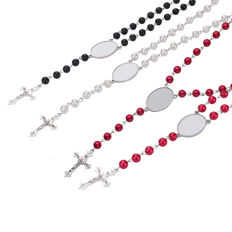 2023new product ideas sublimation blank rosary necklace with oval insert