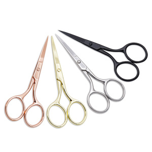 Stainless Steel Eyebrow Trimmer Scissors Straight Pointed Tip Home Use Rose Gold Black Silver Gold Plated - Product Image 2