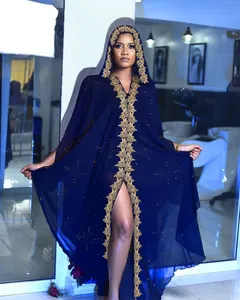 H & D Plus Size Kaftan Dubai Muslim Dress For Lady Turkish Chiffon Hooded Dress Loose African Dresses