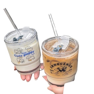 Vaso de Vidrio con Diseño de Cachorro de Dibujos Animados Estilo Coreano NEWELL, con Tapa y Pajita Articulada, Apto <span class=keywords><strong>para</strong></span> Alimentos, Reutilizable, Taza de Viaje <span class=keywords><strong>para</strong></span> Parejas, <span class=keywords><strong>para</strong></span> Café - Product Image 5
