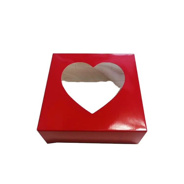 Hot Sale Pink Red Falt karton Seifen papier Verpackungs box mit Herzform Klar PVC Fenster Geschenk verpackung Box