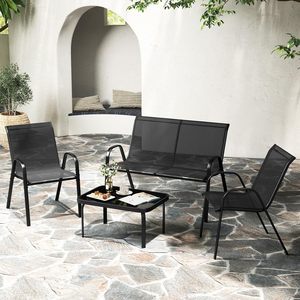 Conjunto <span class=keywords><strong>de</strong></span> Muebles <span class=keywords><strong>de</strong></span> Jardín Teslin Popular <span class=keywords><strong>de</strong></span> 4 Piezas para Patio con Cómodo Sillón - Product Image 4