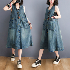 Ingrosso Primavera 2026 Abito da Donna in Denim a Mezza Lunghezza Ampio Vintage con Lacci Casual Scollo a V Sciolto Effetto Ringiovanente - Product Image 4