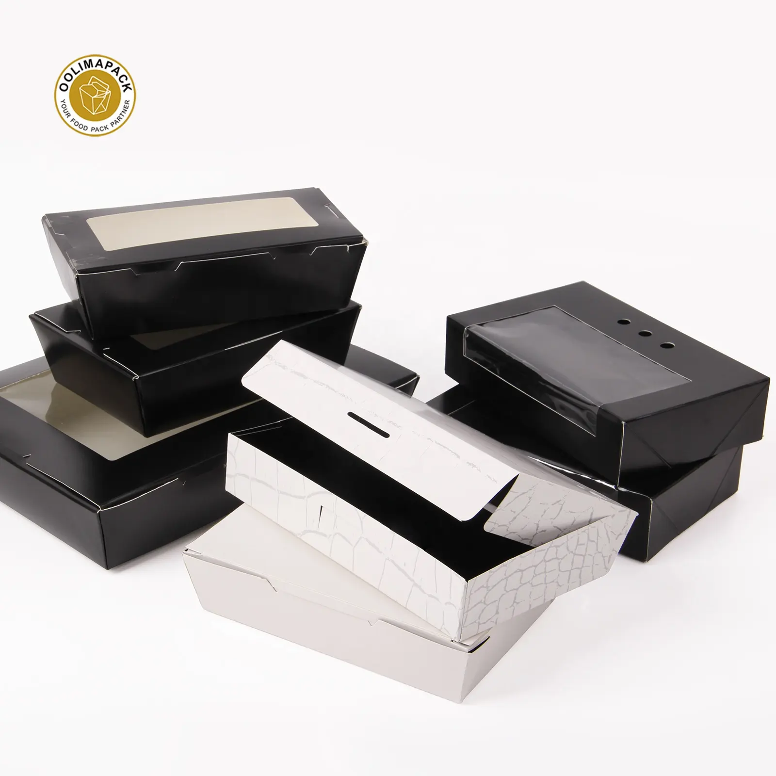 Экологичная черная упаковочная коробка с принтом на заказ для свежих суши, ланча, еды, складная бумажная коробка с окошком