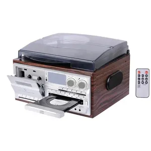 Design vintage clássico 6 em 1, reprodutor de gravação de áudio giratório, giratório de vinil, lp & gramophone, com link para pc/3 velocidades lp