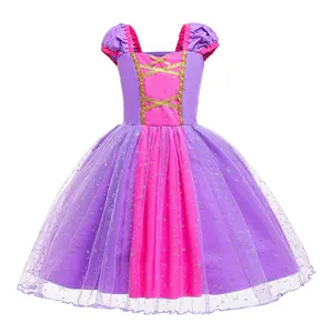 Vestido de tul de princesa de pelo largo para niñas pequeñas, fiesta de cumpleaños disfraces de, prendas de Halloween moradas, D79