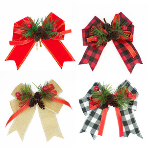 6 pezzi decorazioni natalizie Natale Plaid fiocchi ghirlanda nero nastro bianco pigne aghi per arredamento artigianato all'aperto - Product Image 5
