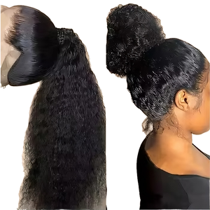 <span class=keywords><strong>ISEE</strong></span> Wholesale Perruque en dentelle HD transparente 360, cheveux vierges longs noirs pour femmes, sans colle, cheveux humains vietnamiens bouclés crépus - Product Image 1