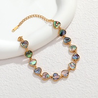 Bracelet en acier inoxydable plaqué or 18 carats PVD, motif écaille de tortue, cœur en nacre et coquille d'ormeau naturelle, pour femmes et hommes