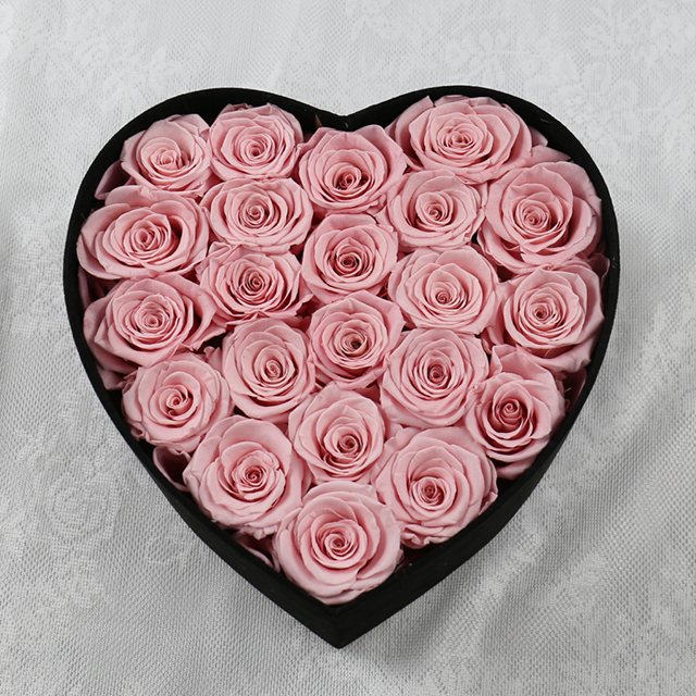 18 pink roses in heart box