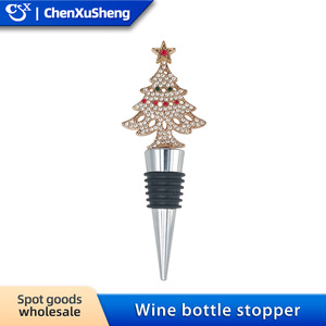 Christmas <b>Wine</b> Stopper <b>Plastic</b> <b>Bottle</b> Cap With Rhinestone Tree Design For Holiday Decoration - Product Image 4