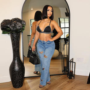 Pantaloni con gamba larga a vita alta <span class=keywords><strong>Jeans</strong></span> da <span class=keywords><strong>donna</strong></span> con 2025 di diamanti estivi larghi <span class=keywords><strong>Jeans</strong></span> stile Casual da <span class=keywords><strong>donna</strong></span> pantaloni in Denim dritti - Product Image 2