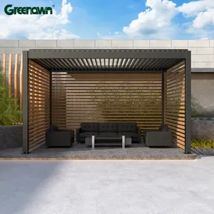 독일 럭셔리 멋진 정원 디자인 루버 지붕 야외 비바람에 견디는 알루미늄 개폐식 LED 조명이있는 전동 아치