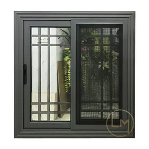 Project Factory Wholesale Home Modern Gray Double Glass Grill Sliding Aluminum Window With Mosquito Net Screen