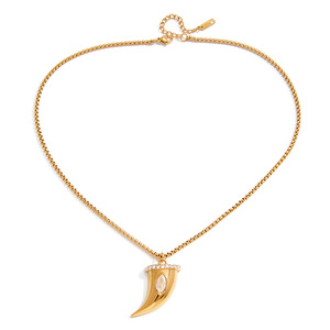 Collar con Colgante de Cuerno de Acero Inoxidable, Diseño Geométrico con Zirconia Marquise y Pavé, Joyería de Moda - Product Image 5