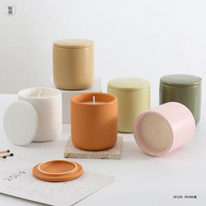 Gobelets à bougies en céramique cylindriques vides avec couvercle, style nordique, décoration d'intérieur, cadeau pour l'aromathérapie, fabrication de bougies DIY DF1135 DF1396 - Product Image 2