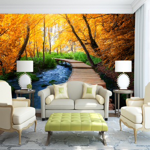 Mural de Pared Autoadhesivo Impermeable de Seda con Paisaje de Río en Bosque Otoñal, Moderno, para Comedor, Dormitorio, Sala de Estar, Fácil Instalación - Product Image 3
