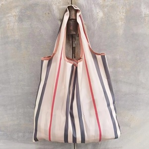 Striped Medium Shopping Bag Lightweight Foldable Waterproof Nylon Grocery Tote Supermarket Picnic Use - Product Image 1