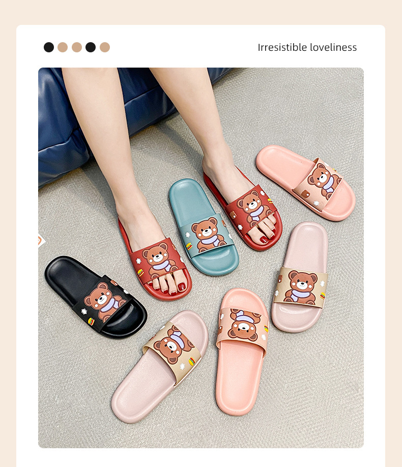 Women Home Indoor Shoes Bathroom Non-slip Anti-odor PVC Slides Slippers Flat Bear Slippers