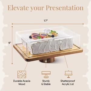 Tatlılar ve kek ekran standları ahşap silindir kaide <span class=keywords><strong>Glass</strong></span> tutucu akasya ahşap kek <span class=keywords><strong>stand</strong></span>ı ile cam akrilik kapak - Product Image 4