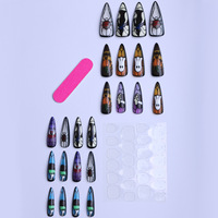 Nouvelles Ongles Autocollants en Forme de Goutte d'Eau Style Européen et Américain, Très Vendus, pour Halloween, Citrouille, Fleur, Araignée