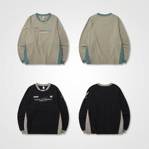T-shirt à manches longues personnalisé style rétro sportif avec empiècements, collection Printemps 2026, design américain, haut décontracté - Product Image 1
