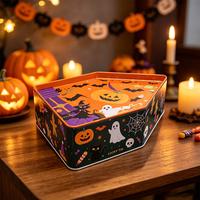 Boîte artisanale fantaisie en fer blanc de qualité alimentaire en forme de maison LUCKY TIN, imprimée offset avec pelliculage brillant pour Halloween et Noël