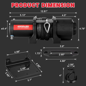 Winche Eléctrico Todoterreno de 4500 Libras para ATV/UTV, 12V, <span class=keywords><strong>con</strong></span> Cuerda Sintética de 1/4"*50' - Product Image 2