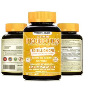 Precio de fábrica Cápsulas de probióticos 50 mil millones de CFU 20 cepas Soportes digestivos Suplemento de probióticos para <span class=keywords><strong>diarrea</strong></span> ocasional - Product Image 3