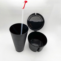 Gobelet en plastique PP écologique de 1100 ml, 2-en-1 pour collation et boisson avec paille, design moderne