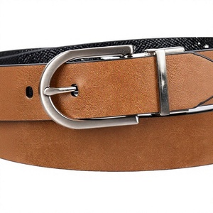 Nuevo Cinturón Casual Reversible de Cuero Vacuno Negro y Marrón con Hebilla Metálica de Cierre Automático Plateada, Impermeable y Duradero para Hombre - Product Image 2