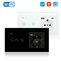 Prise murale intelligente Tuya, prise EU, 3 prises, 3A, ports USB Type-C, WiFi, application Smart Life, contrôle Alexa Google Home, verre trempé